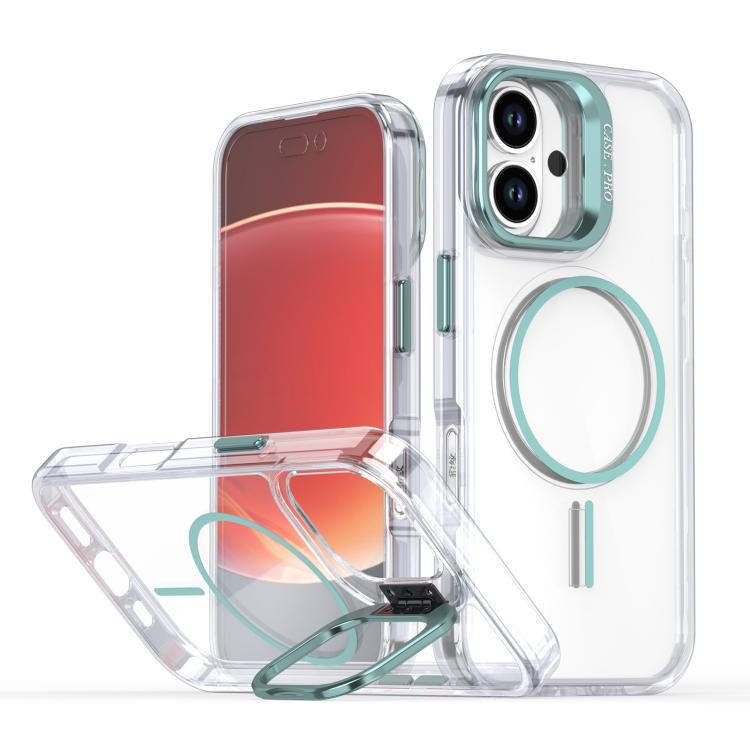 Funda para iPhone 16 Plus con marco de lente MagSafe transparente y brillante (azul)