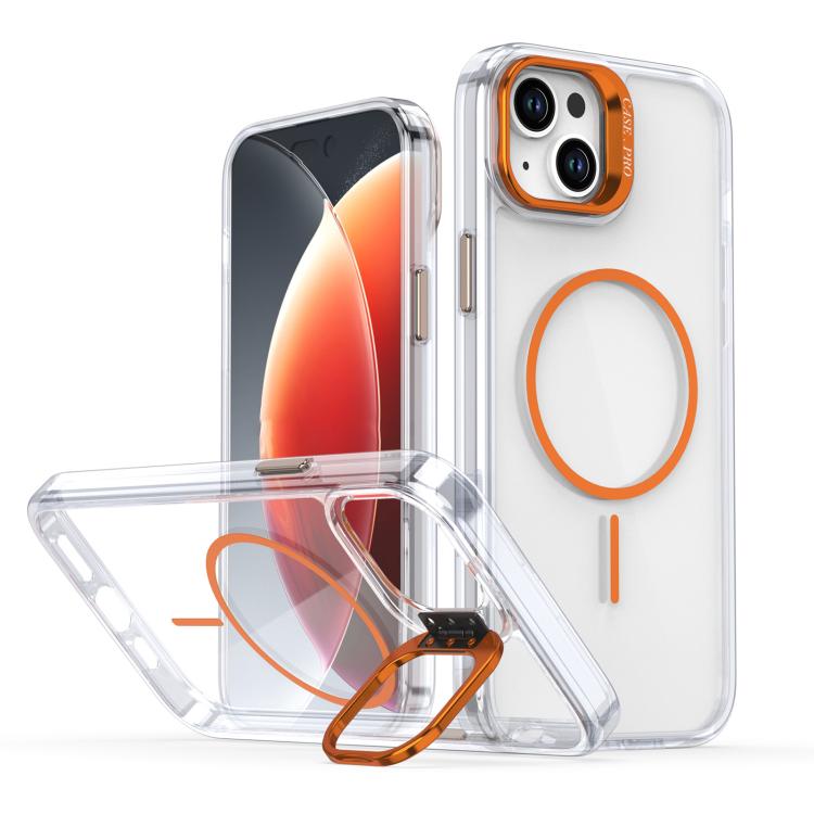 Funda para iPhone 15 Plus con marco de lente MagSafe transparente y brillante (naranja)