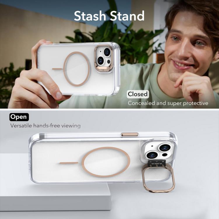 Funda para iPhone 14/13 con marco de lente MagSafe transparente y brillante (naranja)