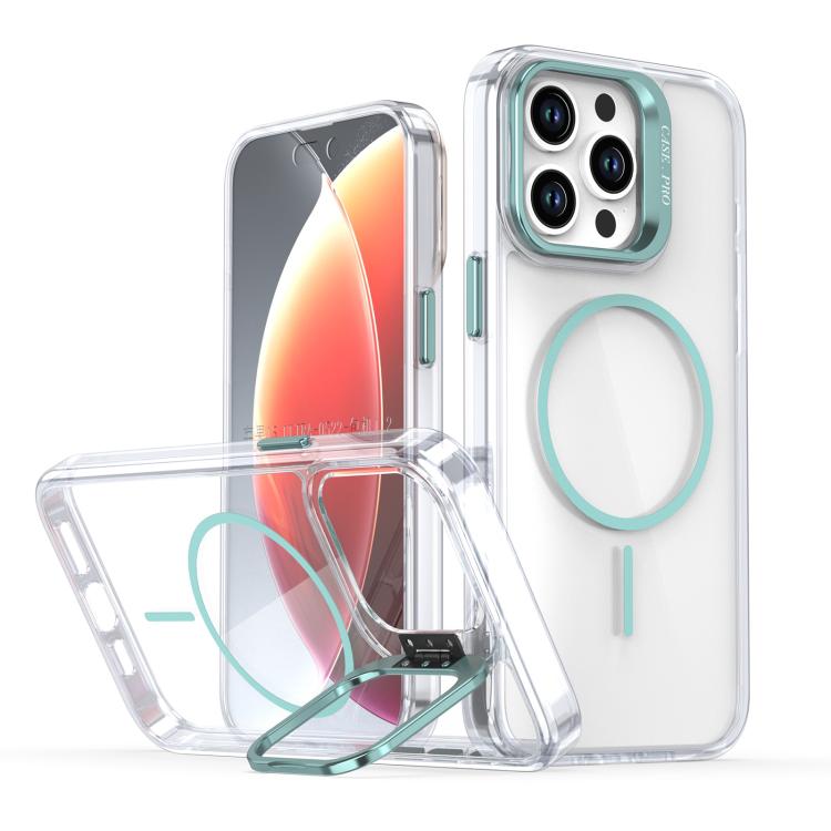 Funda para iPhone 14 Pro Max con marco de lente MagSafe transparente y brillante (azul)