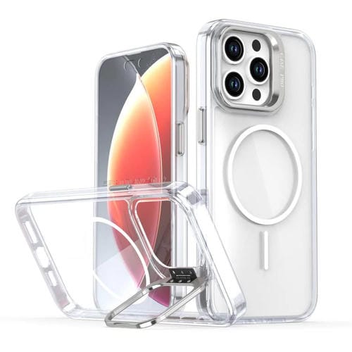 Funda para iPhone 13 Pro Max con marco de lente MagSafe transparente y brillante (blanco)