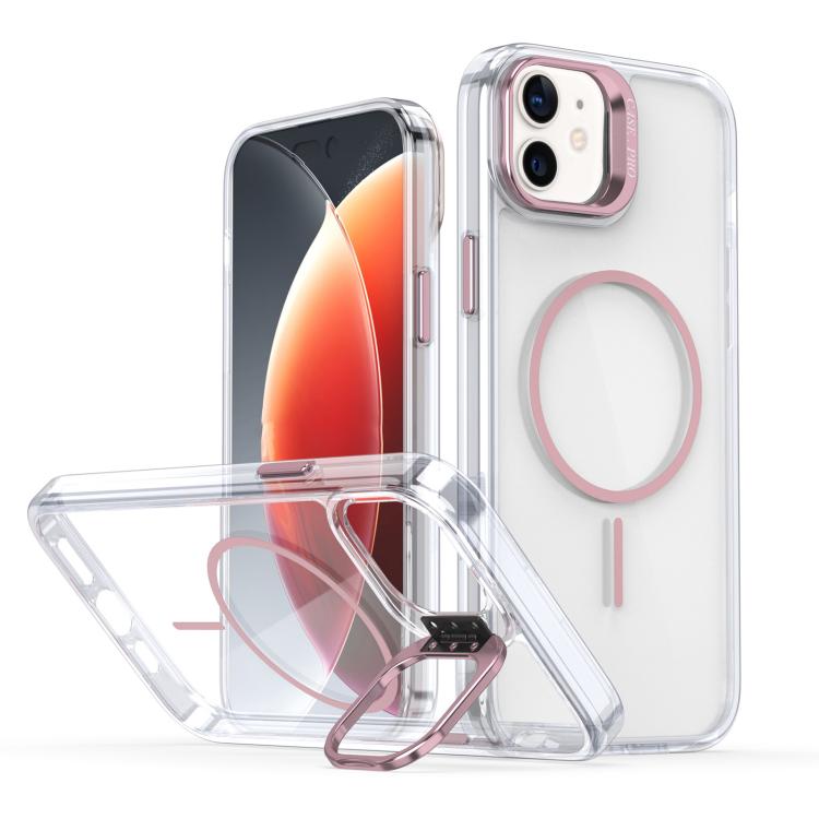 Funda para iPhone 12/12 Pro, color brillante, transparente, con marco de lente MagSafe (rosa)