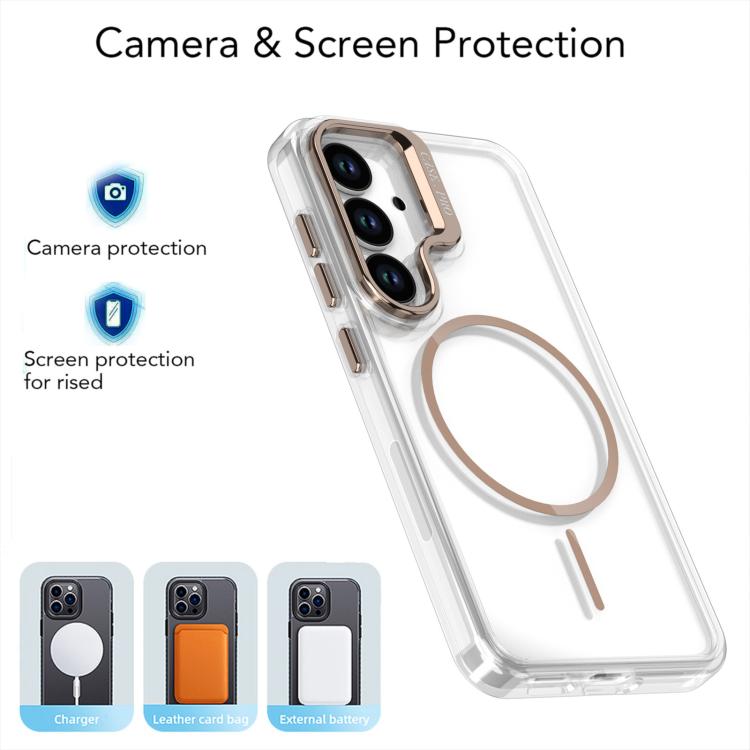 Funda para Samsung Galaxy S25+ / S24+ 5G con marco de lente MagSafe transparente y brillante (azul)