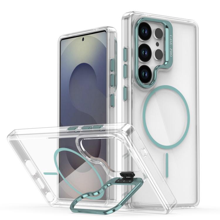 Funda para Samsung Galaxy S25 Ultra 5G con marco de lente MagSafe transparente y brillante (azul)