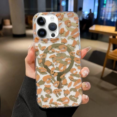 Funda Leopard MagSafe con laminado IMD de doble cara para iPhone 13 Pro Max (café amarillo)