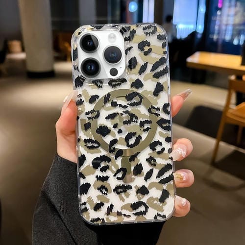 Funda Leopard MagSafe con laminado IMD de doble cara para iPhone 13 Pro Max (negro y marrón)