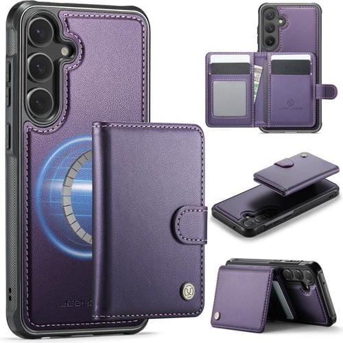 For Samsung Galaxy S23 FE 5G JEEHOOD J09 Buckle Card Bag MagSafe Magnetic Style RFID Leather Phone Case(Purple)