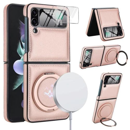 Funda de cuero plegable con soporte giratorio y película MagSafe para Samsung Galaxy Z Flip3 5G (oro rosa)
