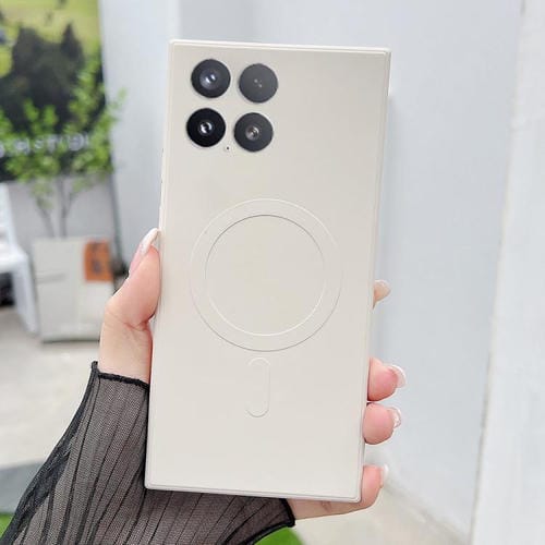 Funda magnética MagSafe de silicona líquida de color sólido para Xiaomi 15 (blanco antiguo)