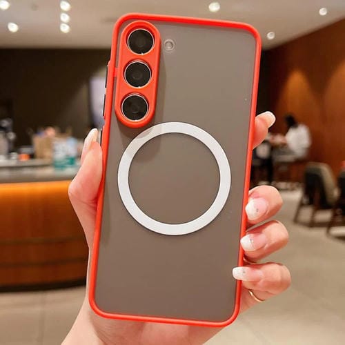 Funda MagSafe con diseño de ojo de águila y tacto suave para Samsung Galaxy S21 FE 5G (roja)