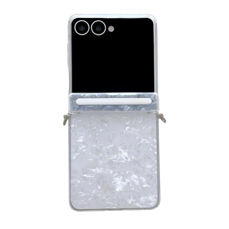 Funda para Samsung Galaxy Flip7 5G con textura perlada y hebilla lateral (blanco)