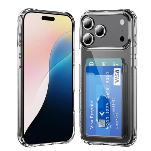 Funda híbrida de TPU para iPhone 17 Pro con ranura para tarjetas, transparente