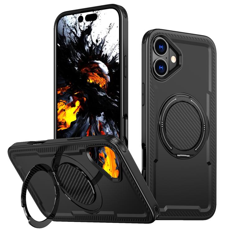 Funda metálica MagSafe con rotación de 360 grados para iPhone 16 Plus (negra)