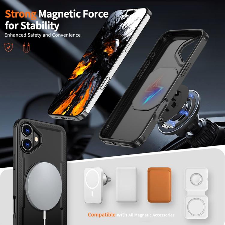 Funda metálica MagSafe con rotación de 360 grados para iPhone 16 Plus (negra)