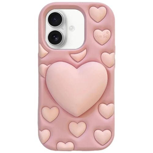 Funda de silicona con forma de corazón 3D para iPhone 16 (rosa)