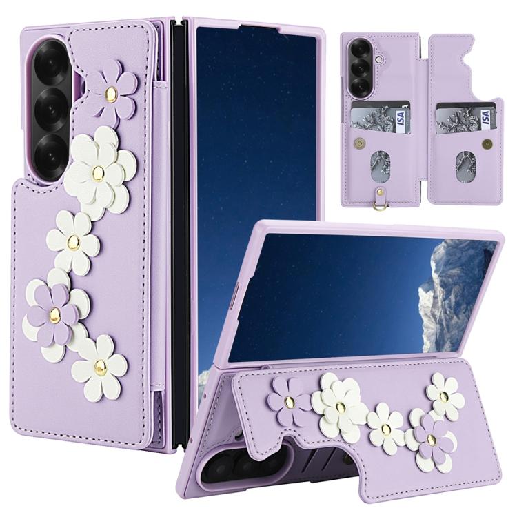 Funda de cuero con estampado floral para Samsung Galaxy Z Fold7 5G (morado)