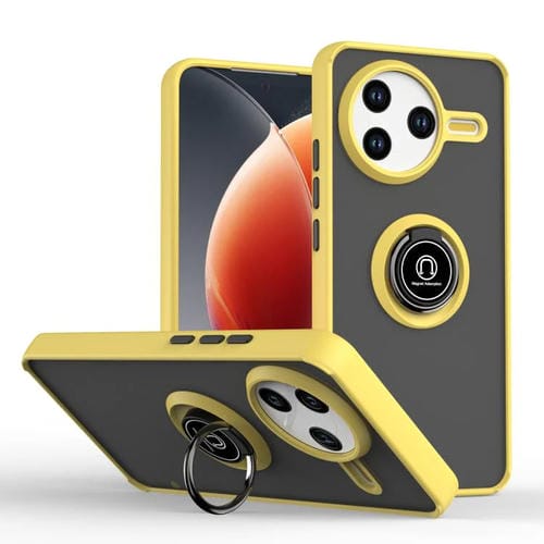 Funda de TPU + PC con anillo para Redmi K80 / Poco F7 Pro Q Shadow 1 Series (amarilla)