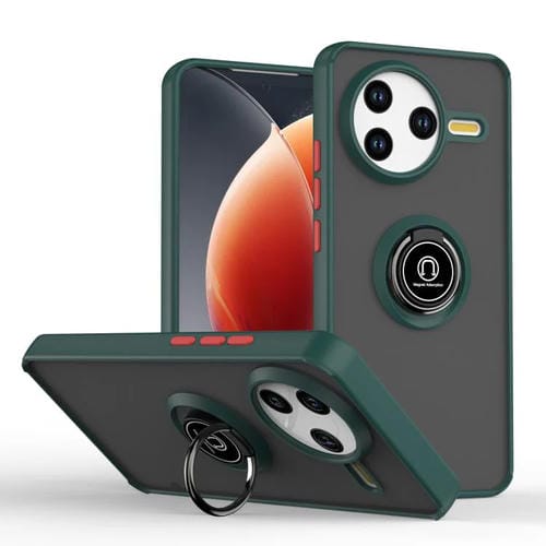 Funda de TPU + PC con anillo para Redmi K80 / Poco F7 Pro Q Shadow 1 Series (verde oscuro)