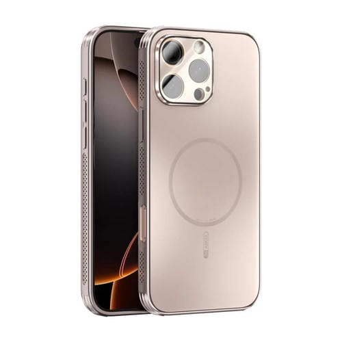 Funda ABEEL MagSafe esmerilada con disipación de calor y película para lente para iPhone 16 Pro Max (oro rosa)