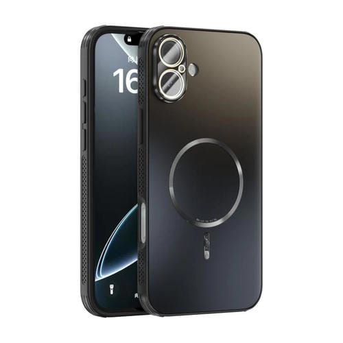 Funda ABEEL MagSafe esmerilada con disipación de calor y película para lente para iPhone 16 Plus (negra)