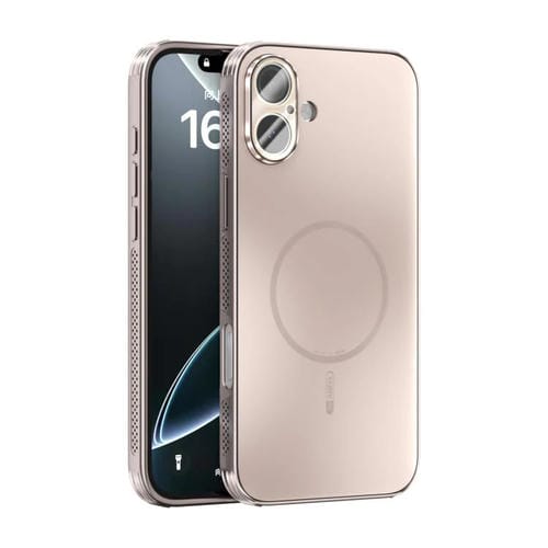 Funda ABEEL MagSafe esmerilada con disipación de calor y película para lente para iPhone 16 Plus (oro rosa)