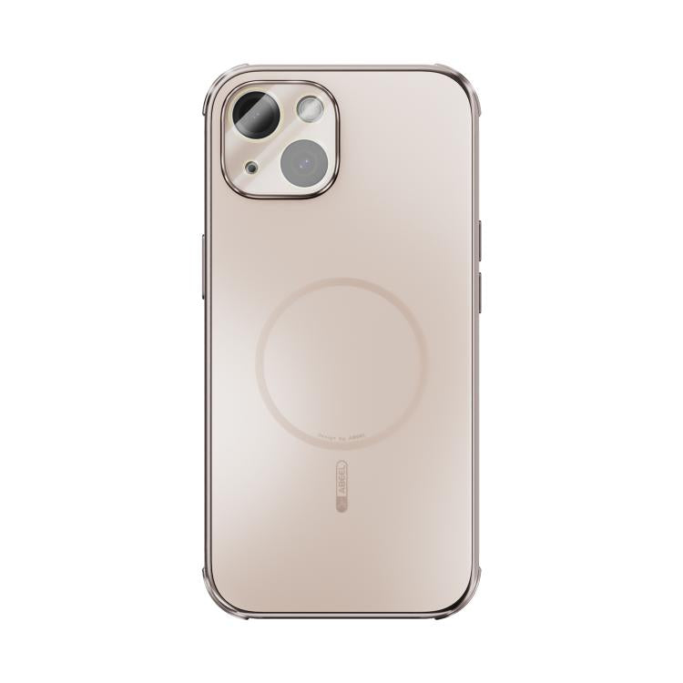 Funda ABEEL MagSafe esmerilada con disipación de calor y película para lente para iPhone 14 (oro rosa)