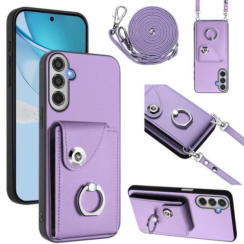 Funda para Samsung Galaxy M35 5G con tarjetero, anillo y cordón largo (morado)