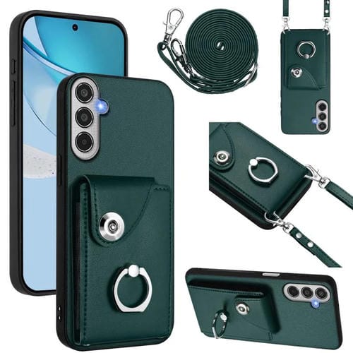 Funda para Samsung Galaxy M35 5G con tarjetero, anilla y cordón largo (verde)