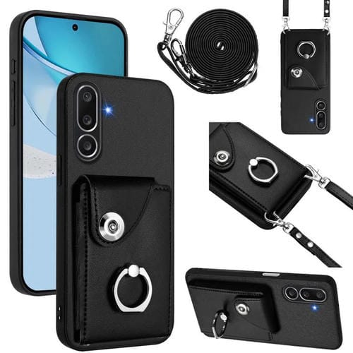 Funda para Samsung Galaxy M56 5G con tarjetero, anilla y cordón largo (negro)