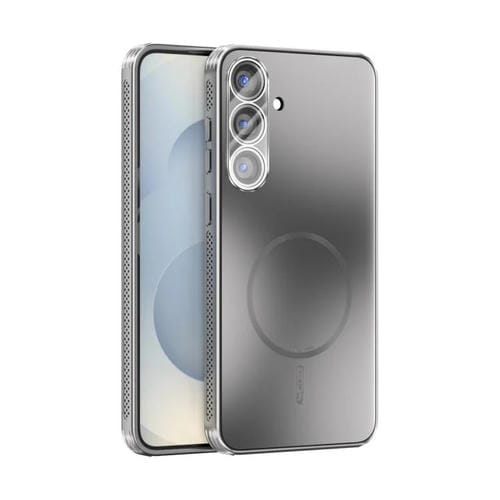 Funda ABEEL MagSafe esmerilada con disipación de calor y película para lente para Samsung Galaxy S25+ 5G (plateada)