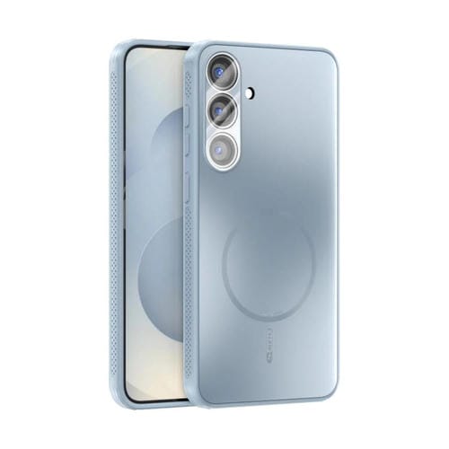 Funda ABEEL MagSafe esmerilada con disipación de calor y película para lente para Samsung Galaxy S25+ 5G (azul claro)