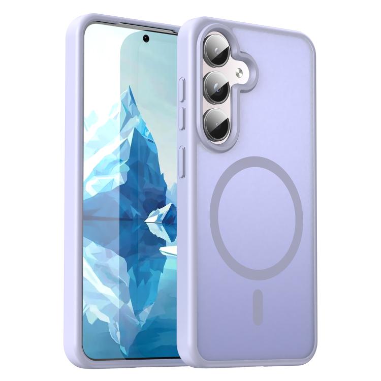 Funda híbrida de TPU translúcida con acabado MagSafe para Samsung Galaxy S25 5G (lavanda)