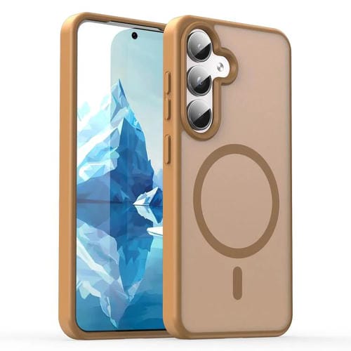 Funda híbrida de PC y TPU translúcida con acabado esmerilado MagSafe para Samsung Galaxy S24 5G (Dorado desierto)