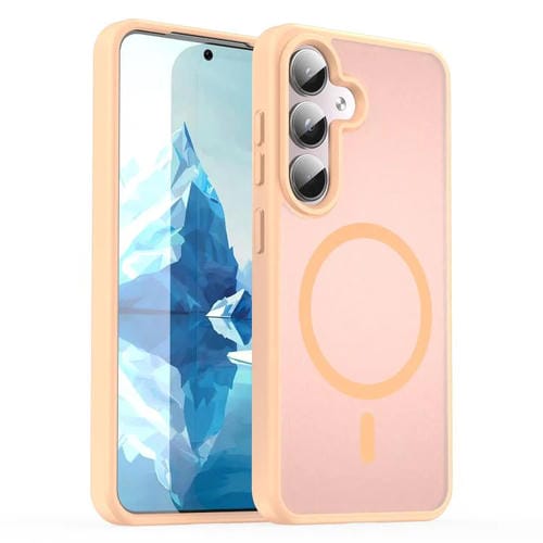 Funda híbrida de PC y TPU translúcida con acabado esmerilado MagSafe para Samsung Galaxy S24 5G (polvo rojo)