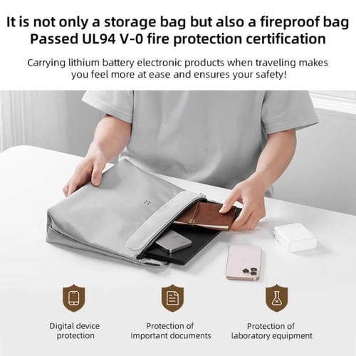 Bolsa de almacenamiento ignífuga MOMAX SR52E para aviones de pasajeros de 1 mundo, tamaño: 218 x 125 mm (gris)