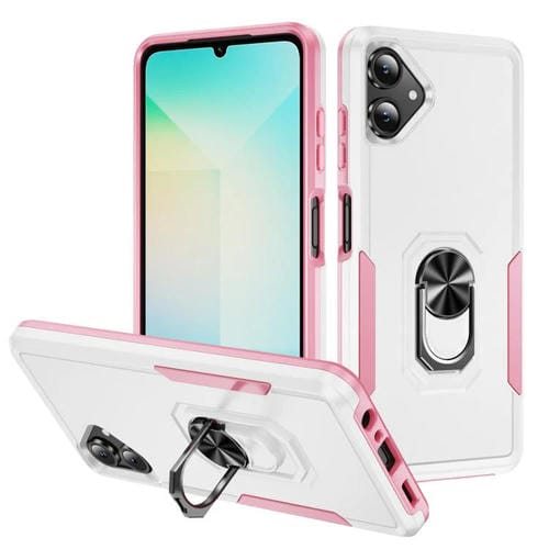 Funda Pioneer Armor de PC y TPU resistente con soporte para Samsung Galaxy A06 4G/5G (blanco y rosa)