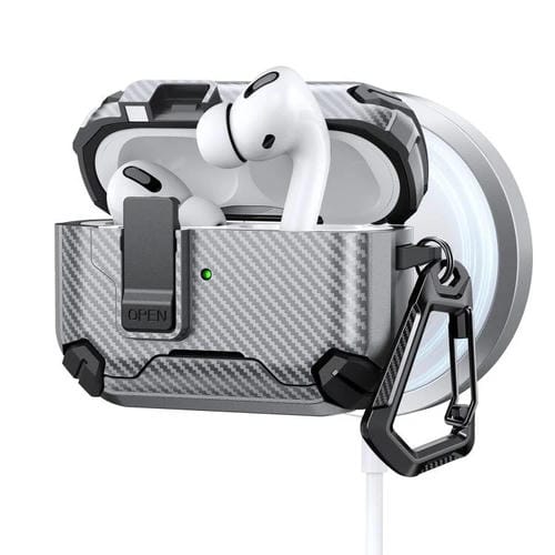 Estuche para AirPods Pro 2 con soporte magnético MagSafe de dos colores y diseño de fibra de carbono (gris)