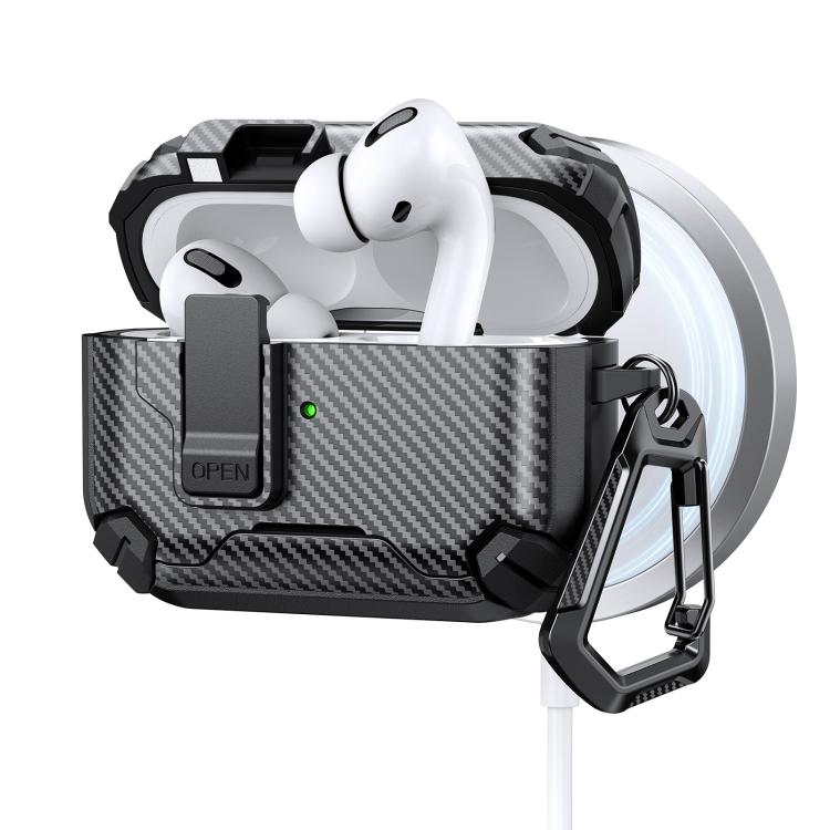 Estuche magnético MagSafe de dos colores con diseño de fibra de carbono para AirPods Pro (negro)