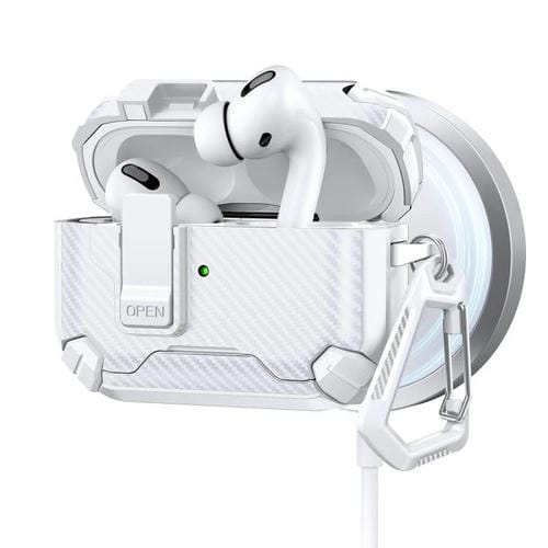 Estuche magnético MagSafe de dos colores con diseño de fibra de carbono para AirPods Pro (blanco)