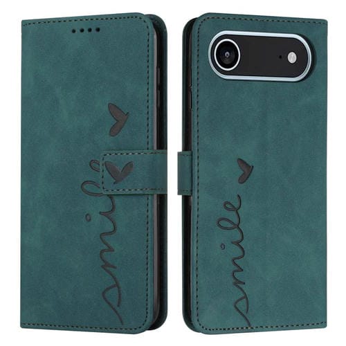 Funda de piel con relieve de corazón para iPhone 17 Air Skin Feel con cordón largo (verde)