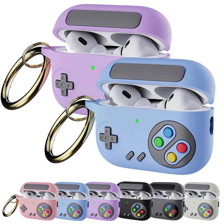 Funda protectora de silicona para auriculares AirPods 4 estilo consola de juegos retro (morado)
