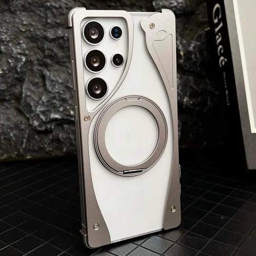 Funda transparente MagSafe para Samsung Galaxy S25 Ultra 5G, sin marco metálico, con rotación de 360 grados (color titanio)