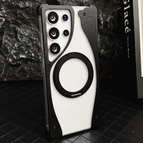 Funda transparente MagSafe para Samsung Galaxy S24 Ultra 5G, sin marco metálico, con rotación de 360 grados (negro)