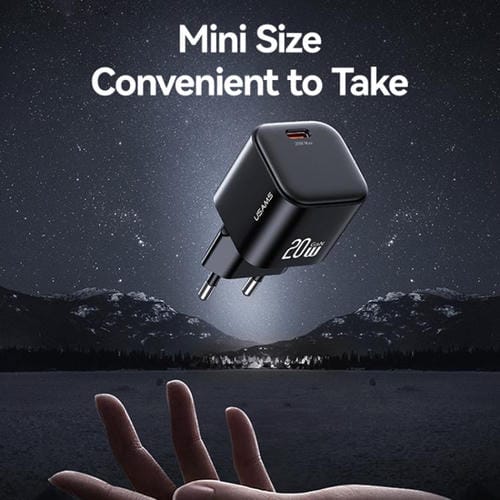 Cargador rápido mini USAMS CC260 de 20 W GaN con puerto USB-C/Tipo C, enchufe: UE (negro)