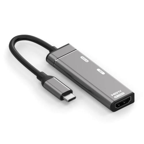 Estación de acoplamiento concentrador HDMI tipo C a tipo C USB-A (Gris)