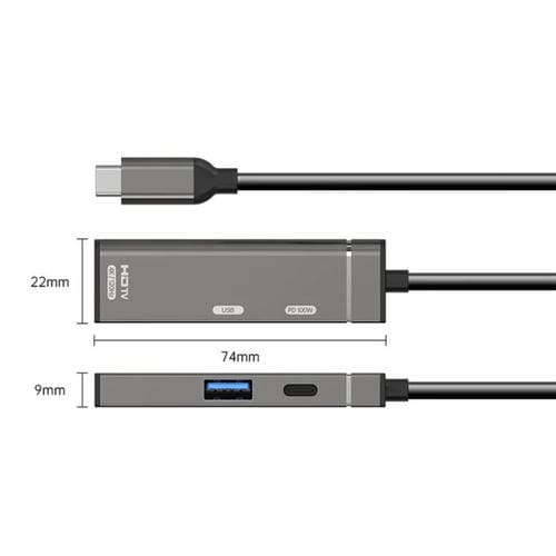 Estación de acoplamiento concentrador HDMI tipo C a tipo C USB-A (Gris)