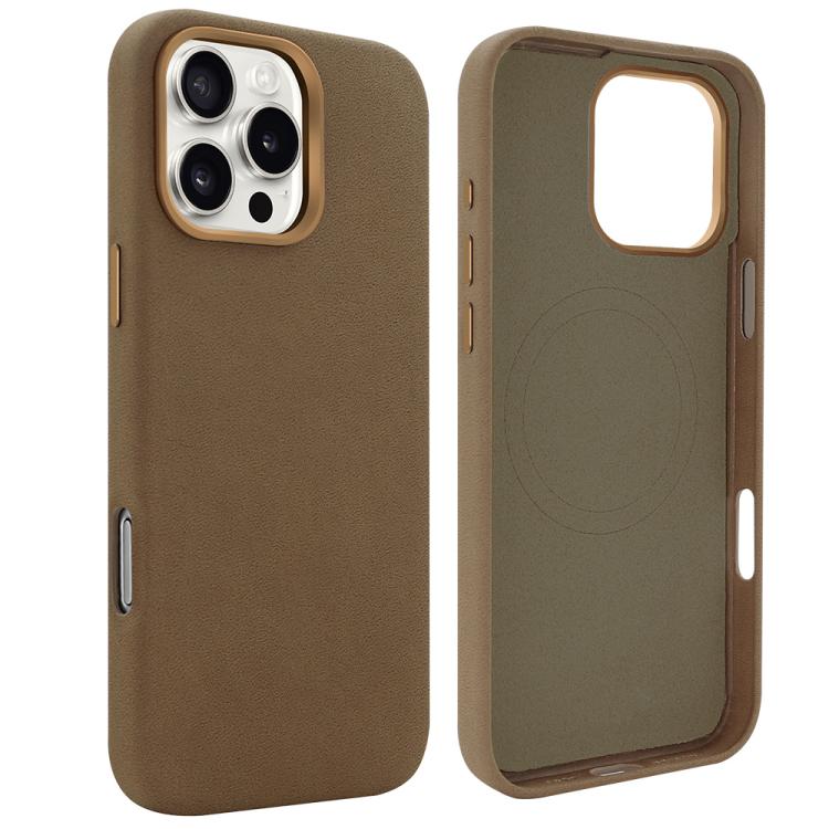 Funda de cuero sintético VIETAO Suede MagSafe para iPhone 16 Pro (marrón oscuro)