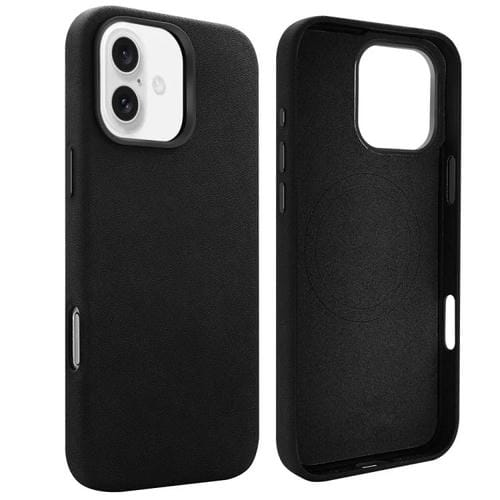 Funda VIETAO de piel sintética MagSafe de ante para iPhone 16 (negra)