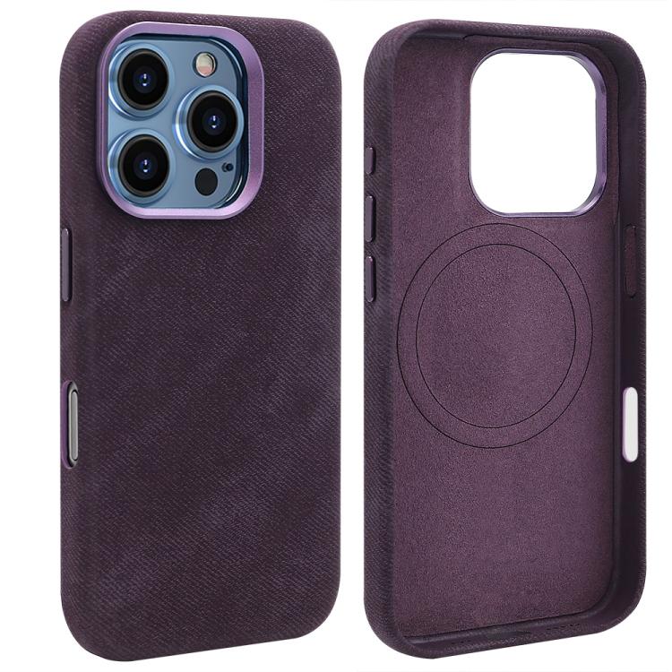 Funda VIETAO de cuero sintético con textura vaquera retro MagSafe para iPhone 16 Pro (morado oscuro)