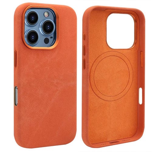 Funda VIETAO de cuero sintético con textura vaquera retro MagSafe para iPhone 15 Pro Max (naranja)